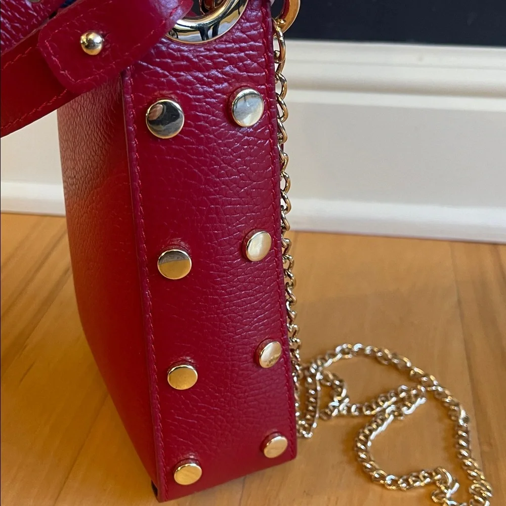 NWT Anna Paola Genuine Italian Leather Cherry Red Handbag - Picture 6 of 16